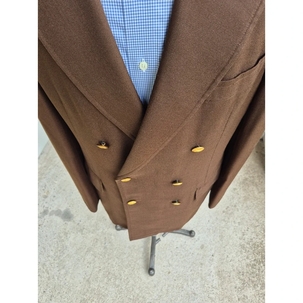 Neiman Marcus Traditional Shop Brown Double Breasted Hopsack Blazer Gold Sz 44 L